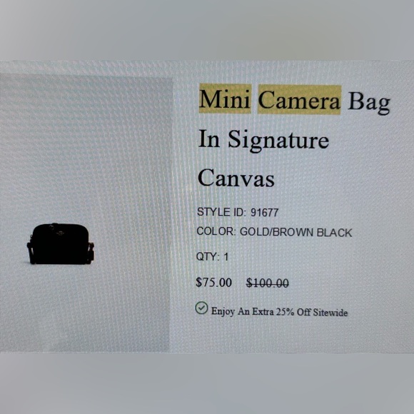 Coach mini camera bag signature canvas gold brown black crossbody shoulder bag - Picture 15 of 17
